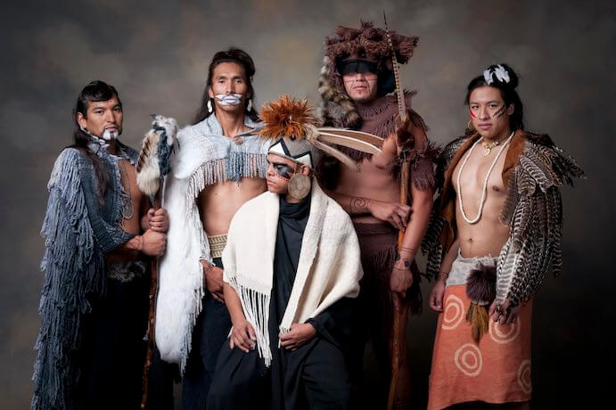 “Clans” from Lowak Shoppala’: Skunk, Bird, Minko, Raccoon and Squirrel – Photo courtesy Chickasaw Nation